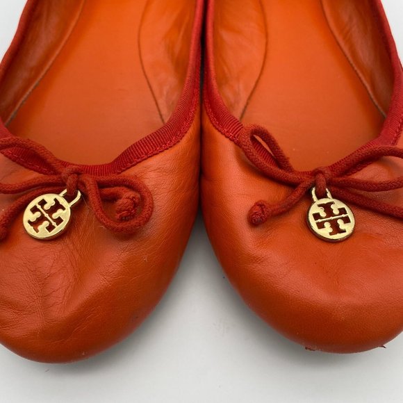 Tory Burch | Shoes | Tory Burch Orange Leather Chelsea Bow Ballet Flats | Poshmark